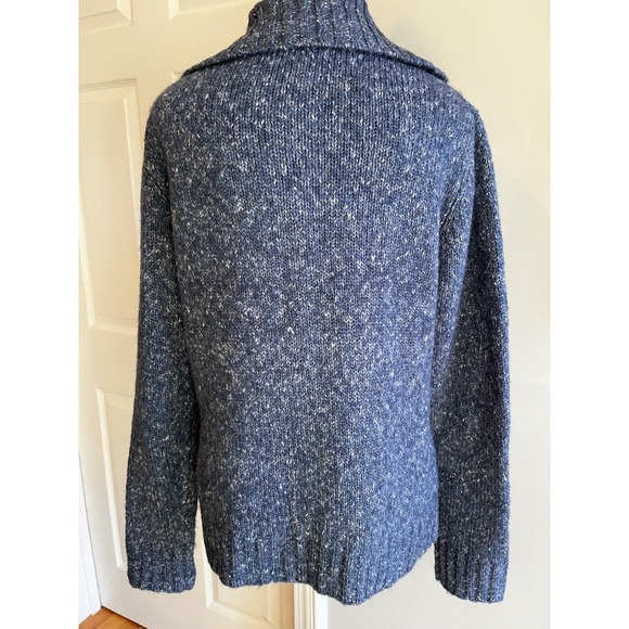 LL BEAN Cable Knit Cardigan Sweater with Shawl Collar, Button Front, Blue, Cozy - Picture 5 of 6
